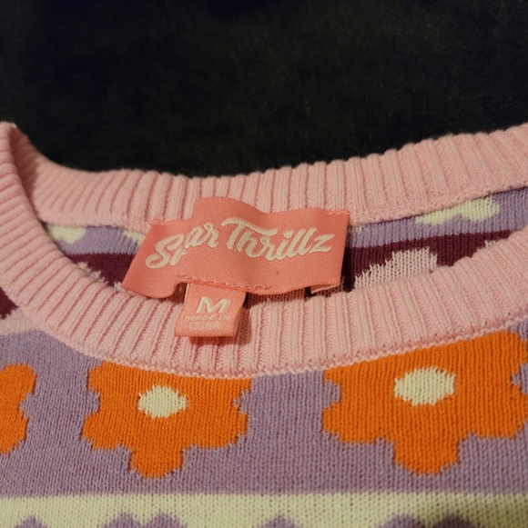 Sugar Thrillz Fair Isle Cat Print Crop Knit Sweater - Picture 3 of 3